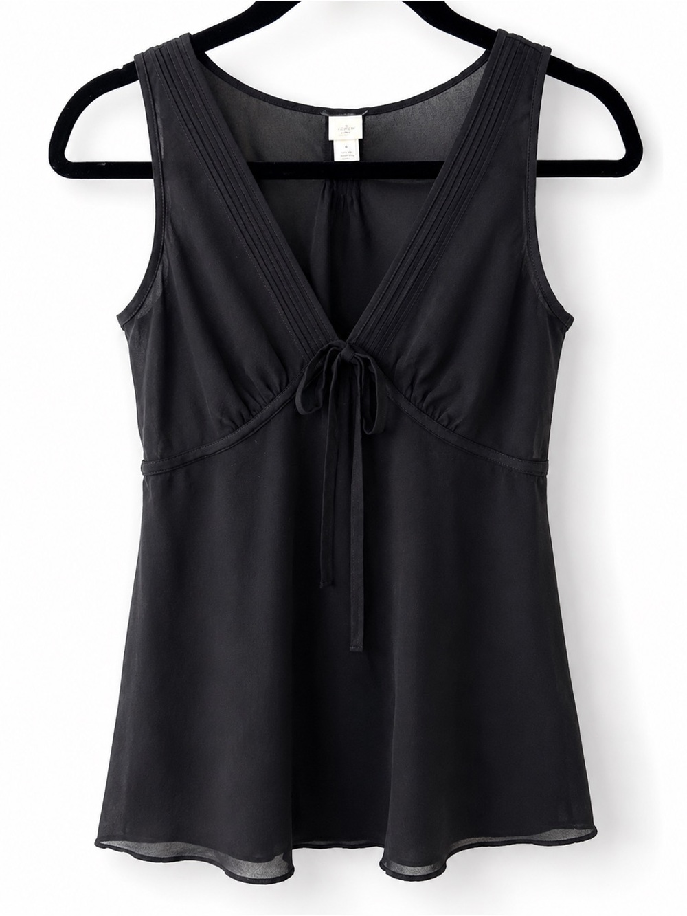 J. Crew 100% Silk Sleeveless Blouse Black Tie Front V Neck Cami Top Size 6